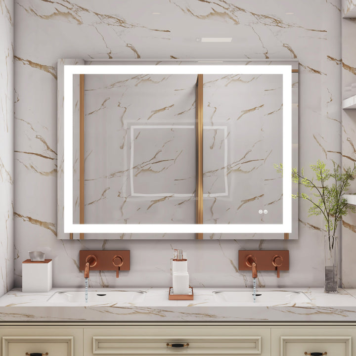 48 in. W x 36 in. H Rectangular Frameless Anti-Fog LED Light Bathroom Vanity Mirror in Aluminum