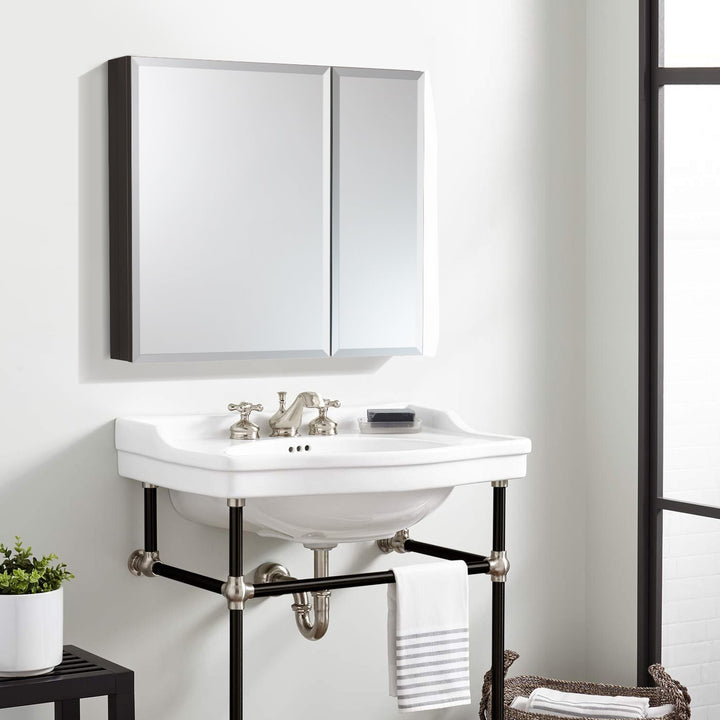 30 in. x 26 in. Frameless Recessed or Surface-Mount Beveled Double Mirrors Bathroom Medicine Cabinet
