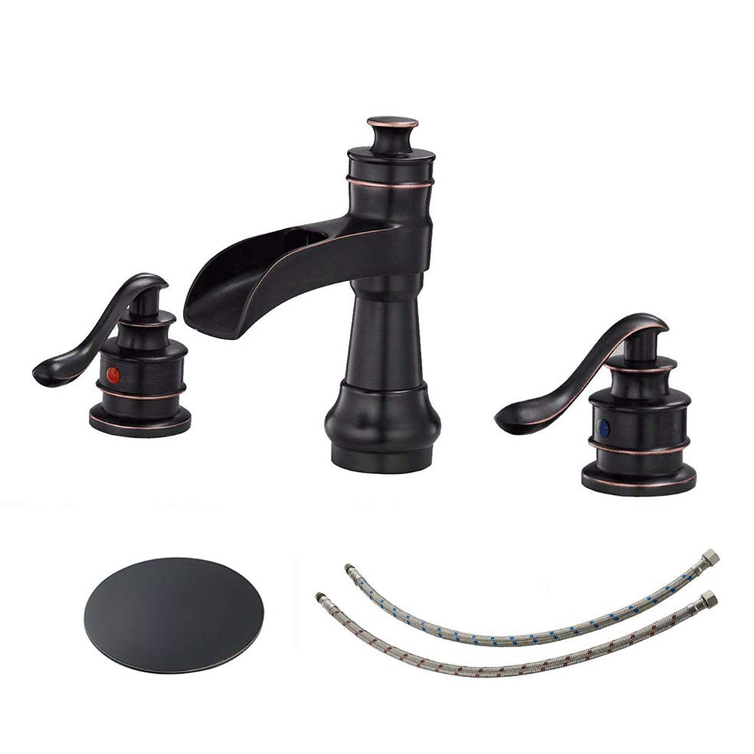 8 in. Waterfall Widespread 2-Handle Bathroom Faucet With Pop-up Drain Assembly