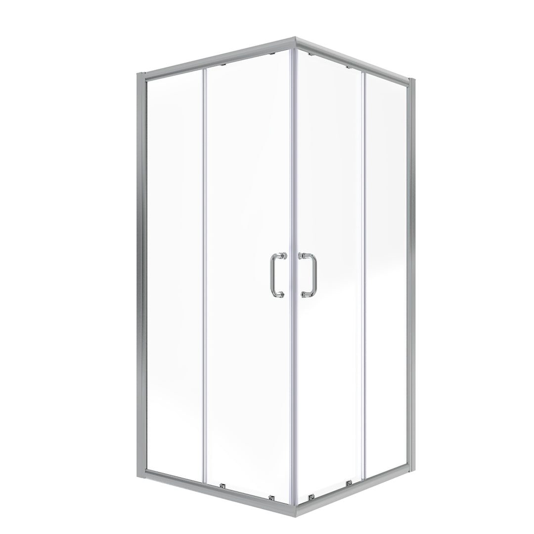 36 in. x 72 in. Corner Shower Enclosure, Clear Glass, Double Sliding Doors, with Handle in Chrome