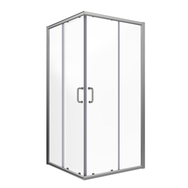 36 in. x 72 in. Corner Shower Enclosure Clear Glass Double Sliding Doors with Handle Brushed Nickel