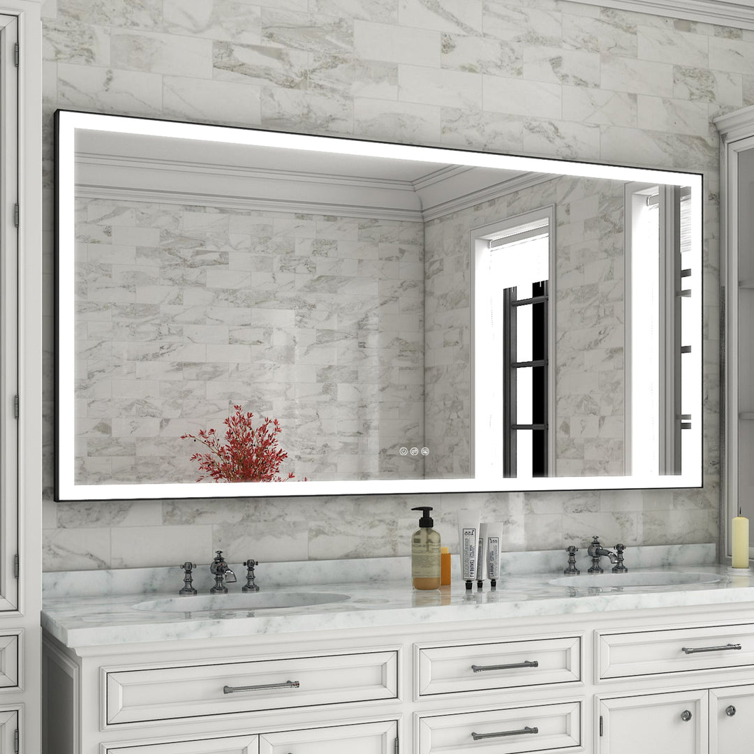 72 in. W x 36 in. H Rectangular Framed LED Light Wall Vertical/Horizontal Bathroom Vanity Mirror