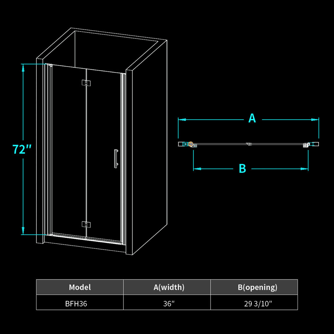 Bathtub 30 in. x 72 in. Semi-Frameless Bi-Fold Pivot Shower Glass Door, Clear Glass with Handle, Chrome