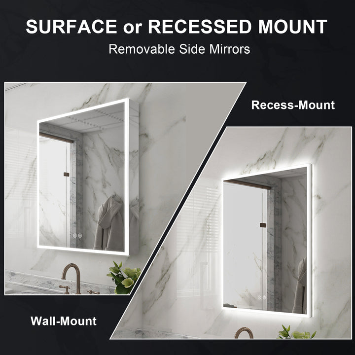24 in. x 30 in. Rectangular Recessed/Surface Mount Left Medicine Cabinet with Mirror and LED Light
