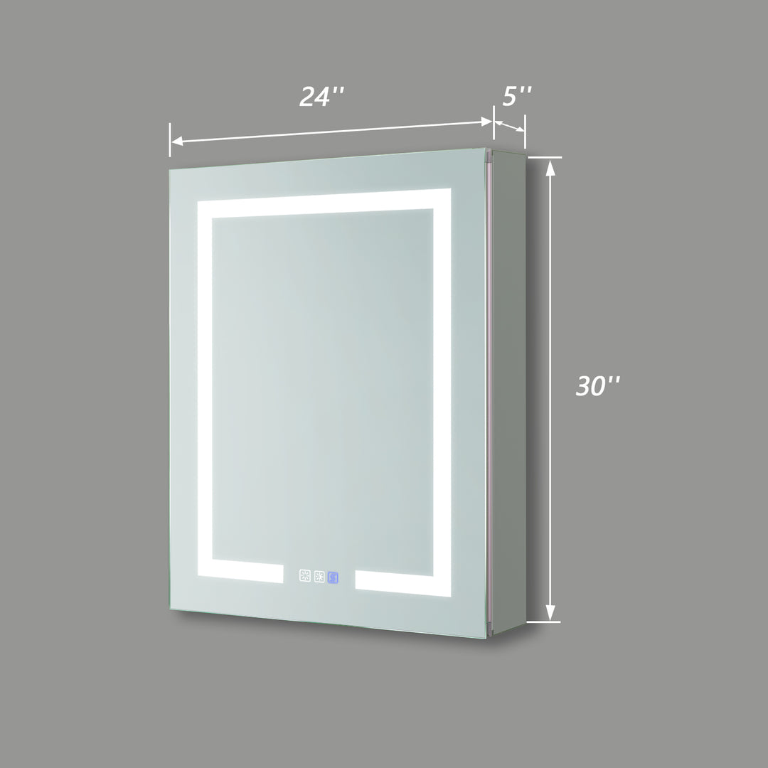 24 x 30 inch Lighted Anti-Fog Bathroom Medicine Cabinet with Mirror Aluminum Left Open