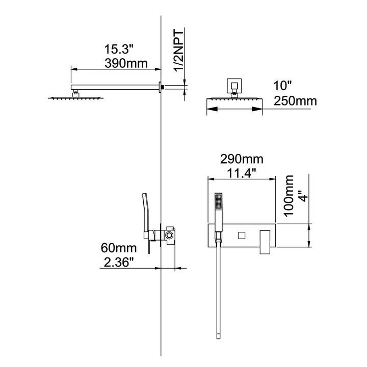 10 inch Concealed Installation Brushed Gold Modern Shower System