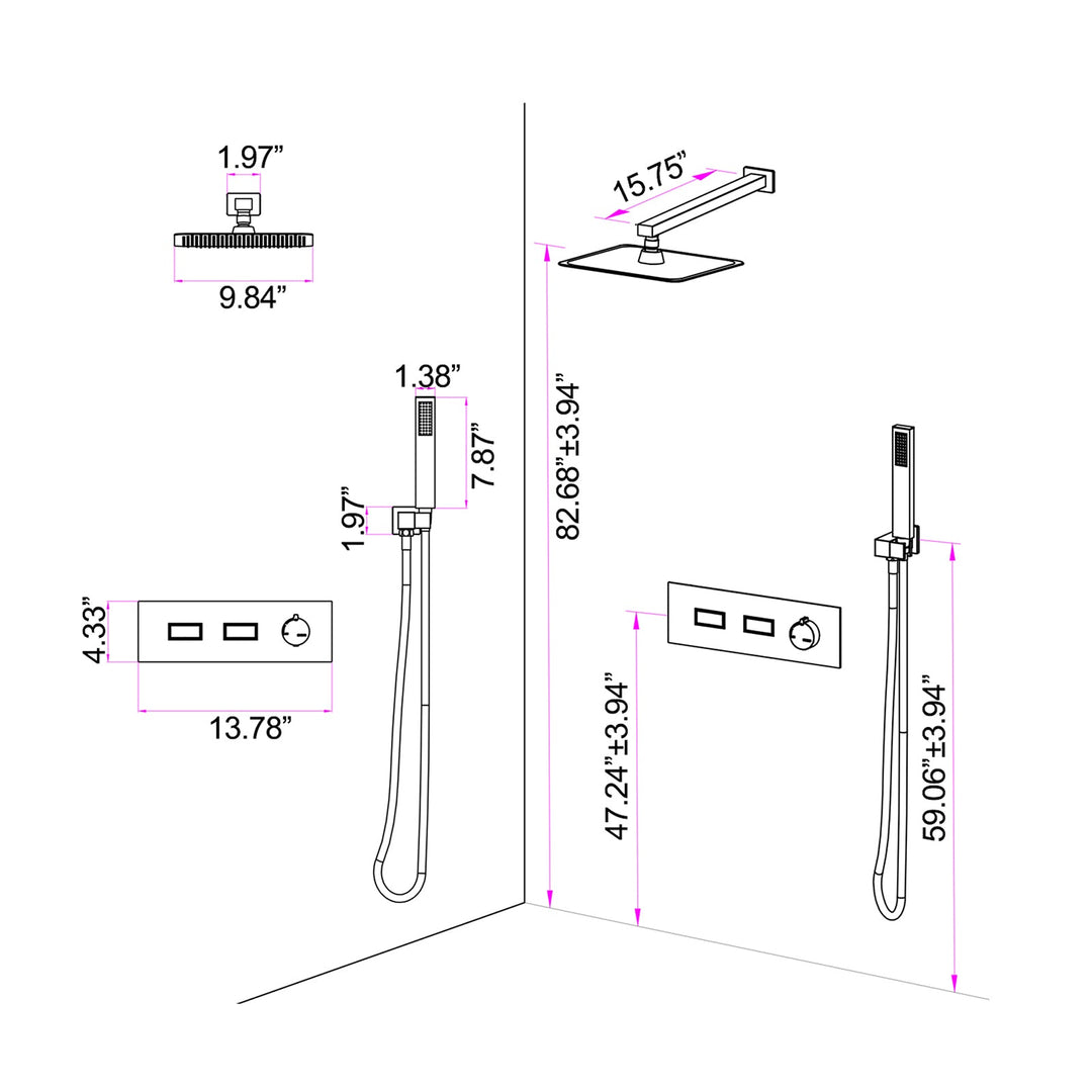 10 inch Wall Mounted Dual Function Shower System With Embedded-Box