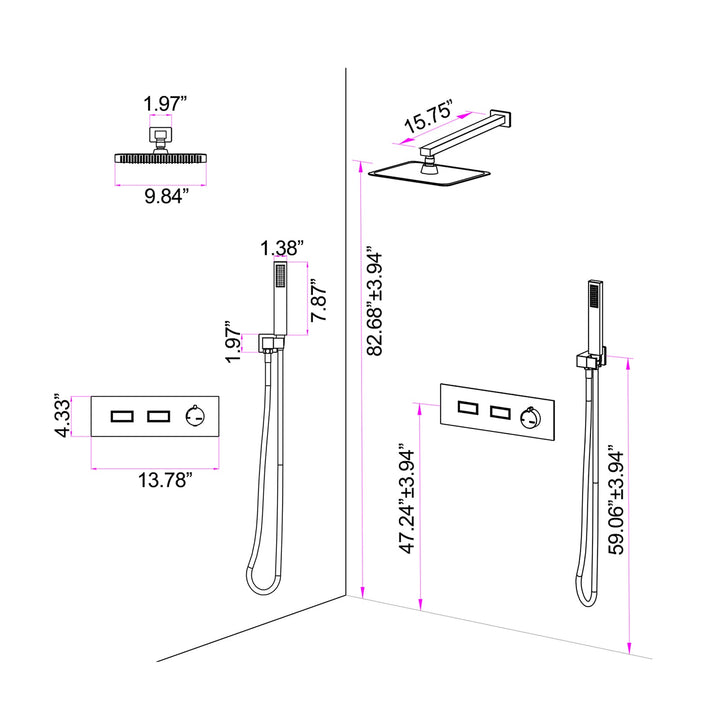 10 inch Wall Mounted Dual Function Shower System With Embedded-Box