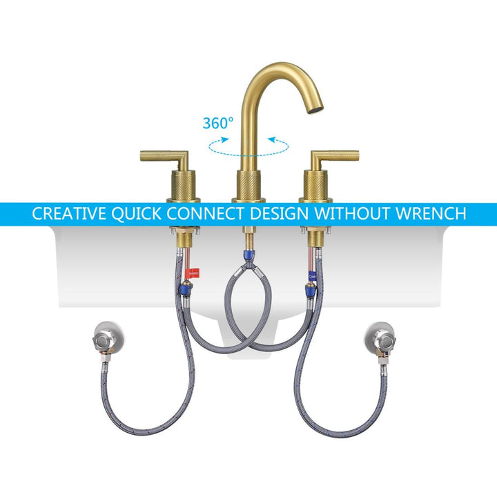 2 Handle 8 Inch Bathroom Sink Faucets Stainless Steel 3 Hole Widespread with Pop Up Drain and Water Supply Hoses