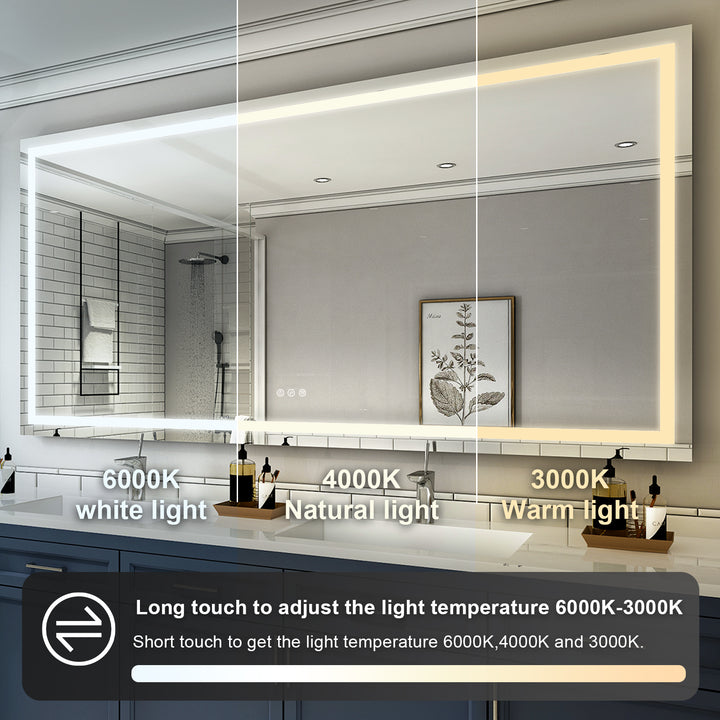 84 in. W x 42 in. H Rectangular Frameless Anti-Fog LED Light Bathroom Vanity Mirror in Aluminum