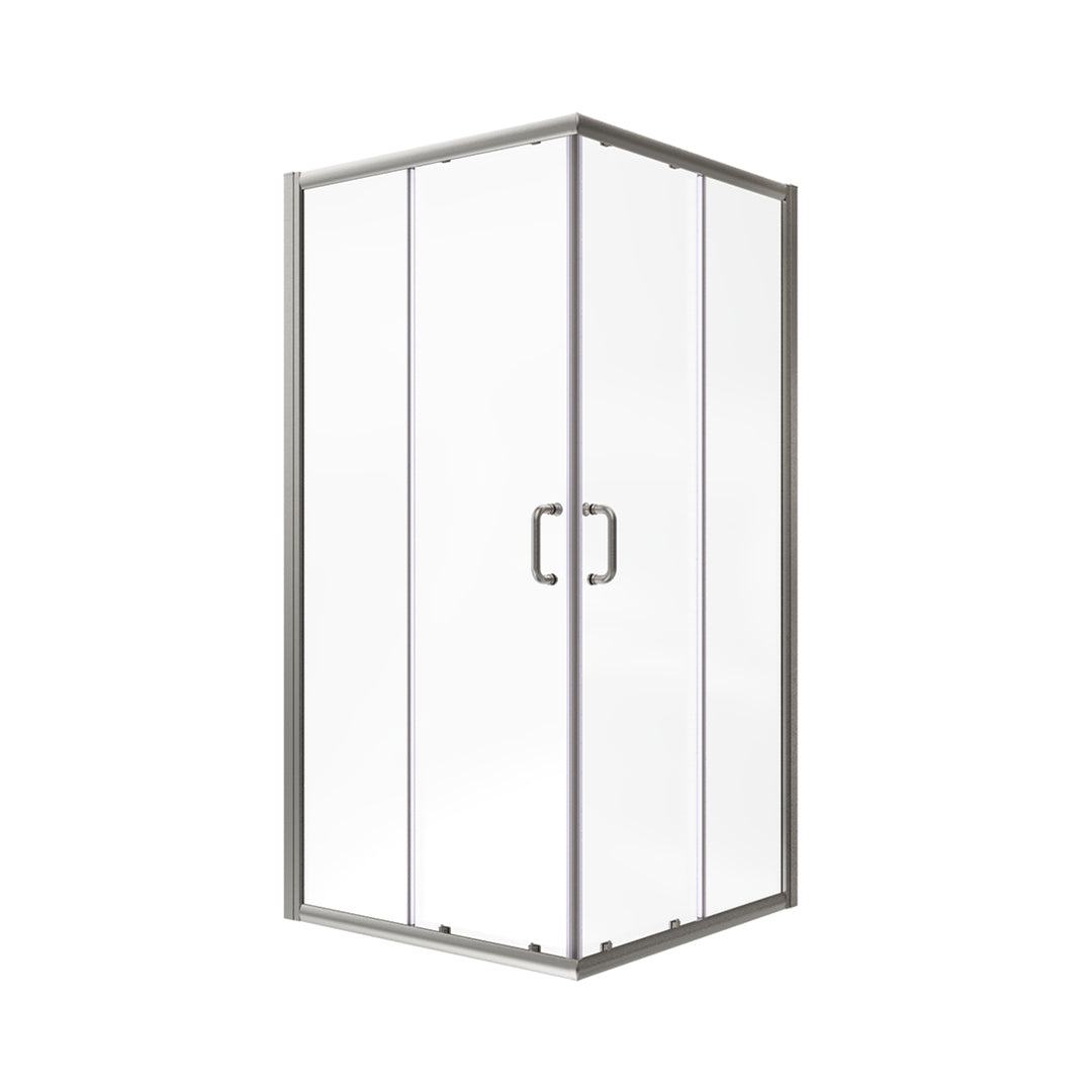 36 in. x 72 in. Corner Shower Enclosure Clear Glass Double Sliding Doors with Handle Brushed Nickel